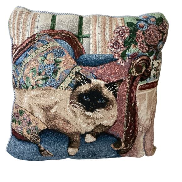 Fashion Tapestry Siamese Cat Decorative Pillow 16" - Picture 1 of 6